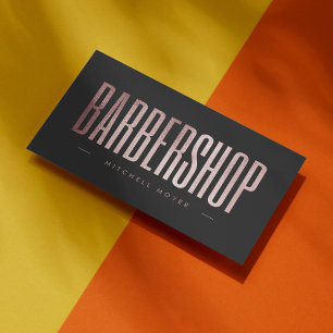 Cartão De Visita Barbershop de Glitter Dourado Elegante Rosa
