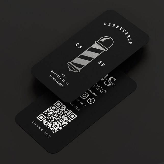 Cartão De Visita Barbershop Hair Styller Silver Barber Pole (Barbershop Hair stylist Silver Barber Pole Business Card
)