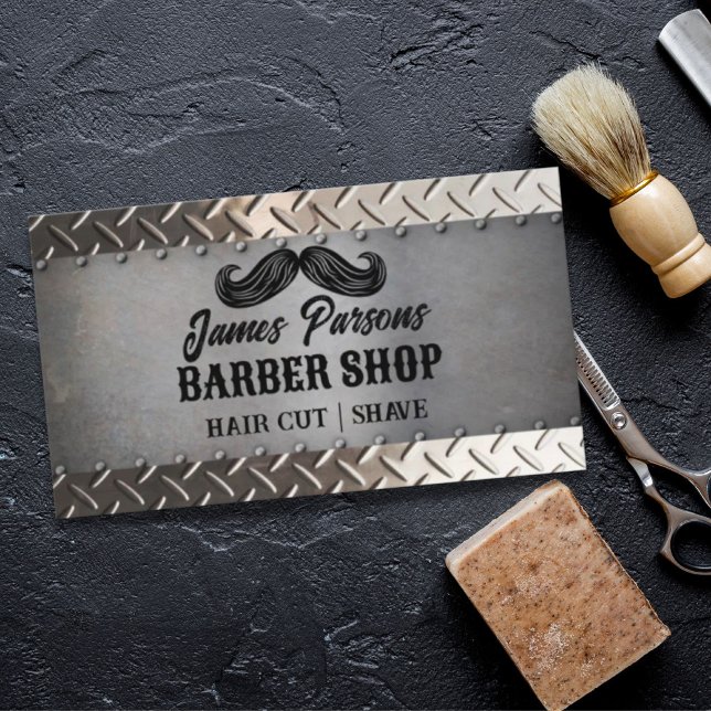 Cartão De Visita Barbershop Industrial Hair Stylist Compro Barber (Industrial Barbershop Hair Stylist Barber Shop Business Card)