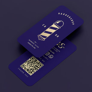 Cartão De Visita Barbershop - Polo de Barber - Estilhista Azul Escu