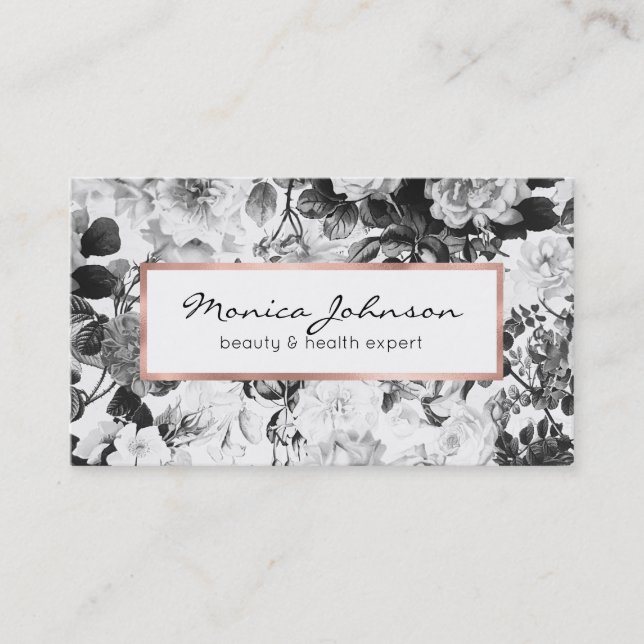 Cartão De Visita Barco floral branco-preto (Frente)