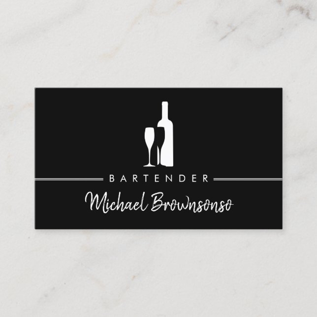 Cartão De Visita Barman Bar Clube Moderno Preto (Frente)