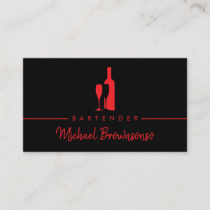 Cartão De Visita Barman Bar Clube Moderno Preto Vermelho