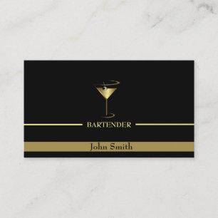 Cartão De Visita Barman do logotipo Dourado Martini