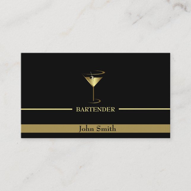 Cartão De Visita Barman do logotipo Dourado Martini (Frente)