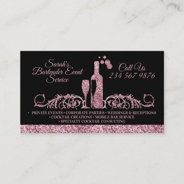 Cartão De Visita Barman faísca rosa Preto (Frente)