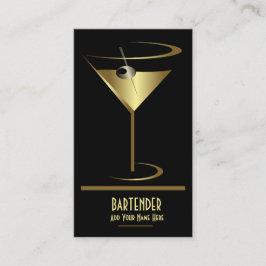 Cartão De Visita Barman metálico Dourado do logotipo do cocktail