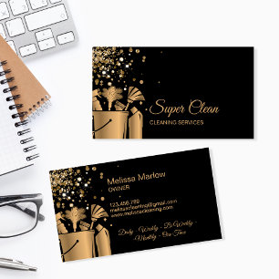 Cartão De Visita Barramento Dourado da Glitter Maid Com Limpeza De 