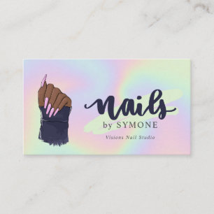 Cartão De Visita Barramento Holográfico do Nail Tech Beauty Salon 