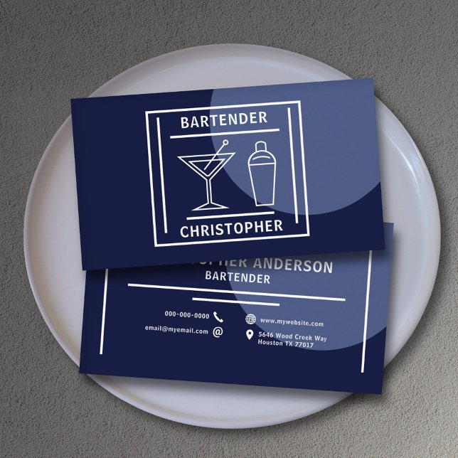 Cartão De Visita Bartender - Azul (Bartender - Blue Business Card)