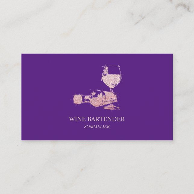 Cartão De Visita Bartender de Vinho Rosa Dourado Rosa púrpura Somme (Frente)