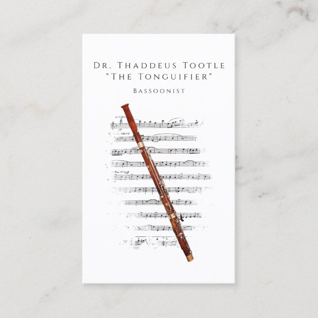 Cartão De Visita Bassonista profissional e professor de música de B (Frente)
