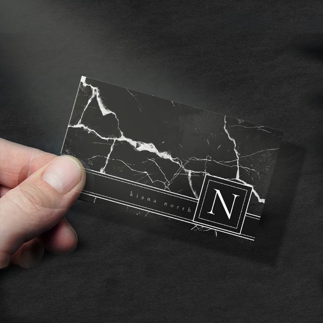 Cartão De Visita Basta Marble Monogramas Preto White Std ID672 (Criador carregado)