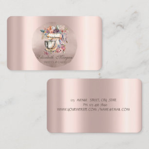 Cartão De Visita Batedeira de Padaria Flores Círculo Dourado Rosa