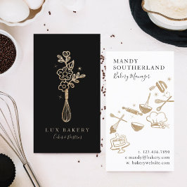 Cartão De Visita Batedeira Floral Luxo Dourado Brilho Bakers