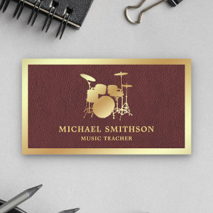 Cartão De Visita Bateria Ouro Professor de Música Couro Sintético B