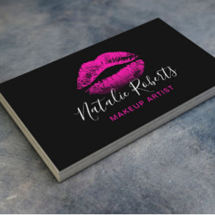 Cartão De Visita Batom Rosa Quente Maquiagem Artista Bela Negra Sal