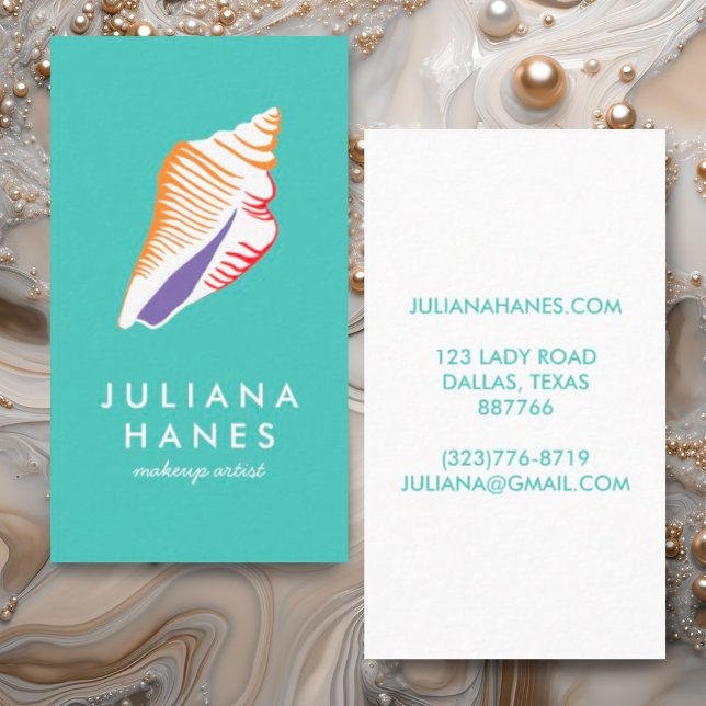 Cartão De Visita Beachy Minimalista da Seashell Chic (Simple colorful seashell custom business cards)