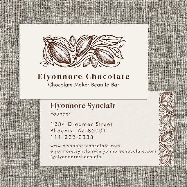 Cartão De Visita Bean to Bar Chocolate Maker Elegant Cocoa Design (Criador carregado)