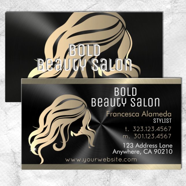 Cartão De Visita Beauon Salon Hair Stylist Esmagado Preto + Dourado (Criador carregado)