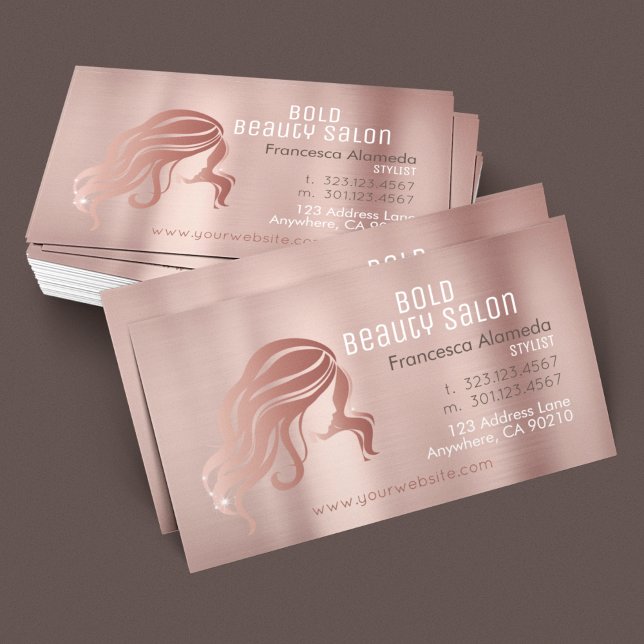 Cartão De Visita Beauon Salon Hairstylist Brushing Rosa Dourado Met (Criador carregado)