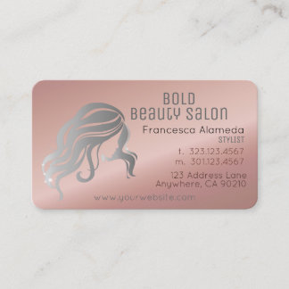 Cartão De Visita Beauon Salon Stylist Rosa Metálico Dourado + Prata