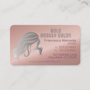 Cartão De Visita Beaut Salon Stylist Rosa Metálico Dourado + Prata