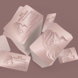 Cartão De Visita Beaut Salon Stylist Rosa metálico Modelo Dourado