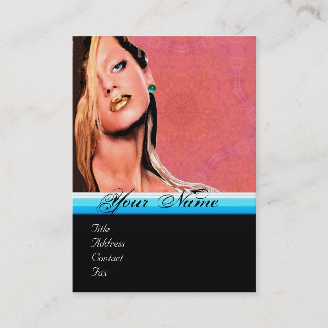 Cartão De Visita BEAUTY MAKEUP ARTISTA monograma, safira azul-rosa (Frente)