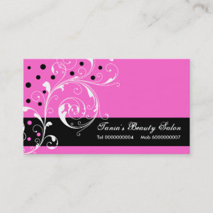 Cartão De Visita Beauty Salon floral folha de rolagem preta, rosa q