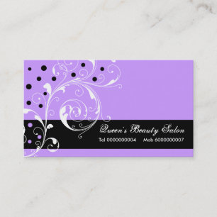 Cartão De Visita Beauty Salon floral folha de rolagem preta, roxo