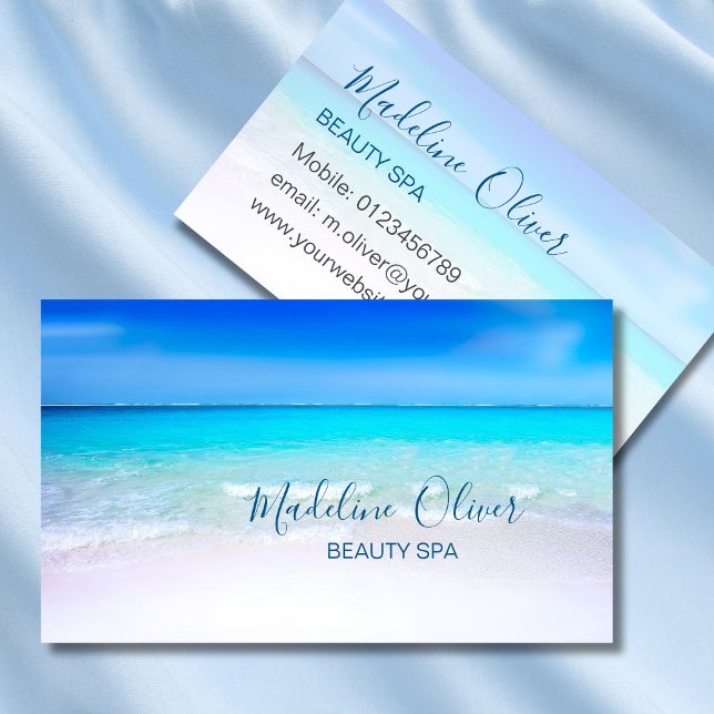 Cartão De Visita Beauty Spa Ocean Beach Sea Blue Na moda (Criador carregado)