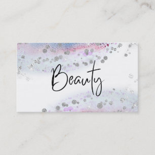 Cartão De Visita *~* BEAUTYBlue Pastel Watercolor Silver Glitter