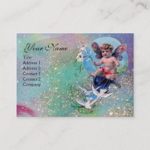 Cartão De Visita BEBÊ FAIRY COM DOVES EM pérolas verdes ESPUDAS