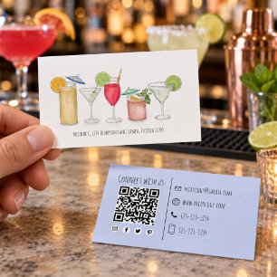 Cartão De Visita Bebidas Coquetéis Simples Aquarela Divertido I