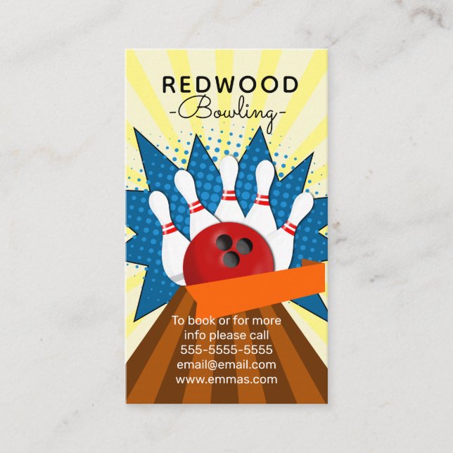 Cartão De Visita beco da boliche do neon da boliche de 10 pinos (Frente)