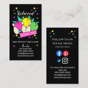Cartão De Visita beco da boliche do neon da boliche de 10 pinos