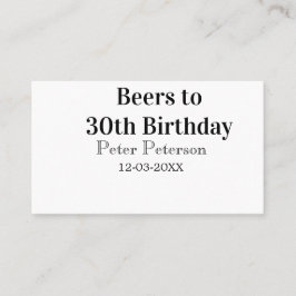 Cartão De Visita Beers to 30th birthday name date man stylishSimple