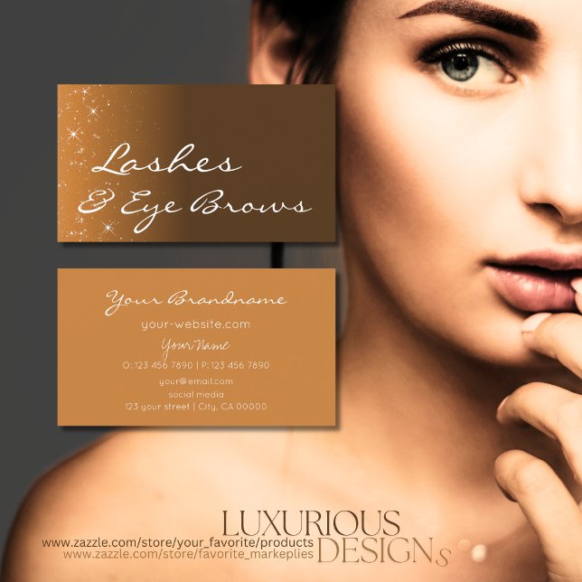 Cartão De Visita bege castanho com estrelas de brilho simples (Criador carregado)