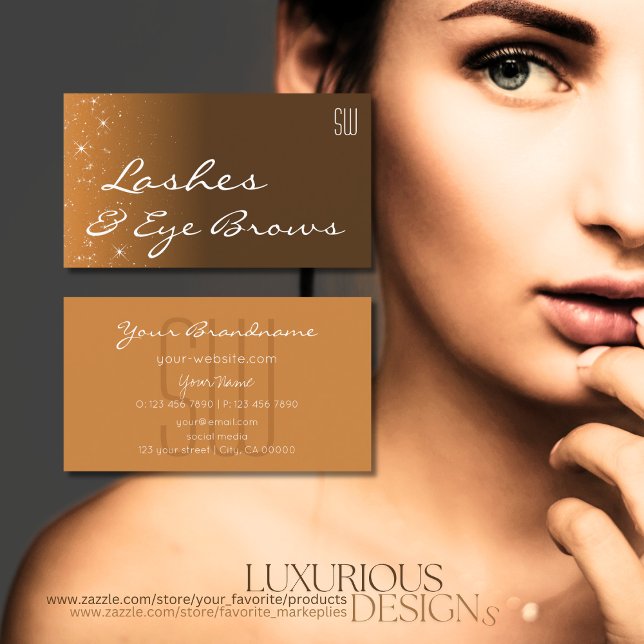 Cartão De Visita bege castanho moderno com estrelas e iniciais bril (Criador carregado)