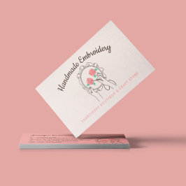 Cartão De Visita Bege Marfim Rosa Vermelho Embroidered Manual Hobby