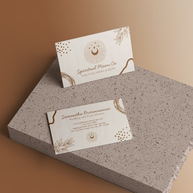 Cartão De Visita Bege Rubor Lua Estrelas Espiritual Reiki (Beige Blush Moon Stars Spiritual Reiki Business Card)