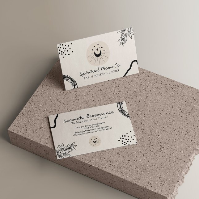 Cartão De Visita Beige Blush Black Moon Stars Spiritual Reiki (Beige Blush Black Moon Stars Spiritual Reiki Business Card)