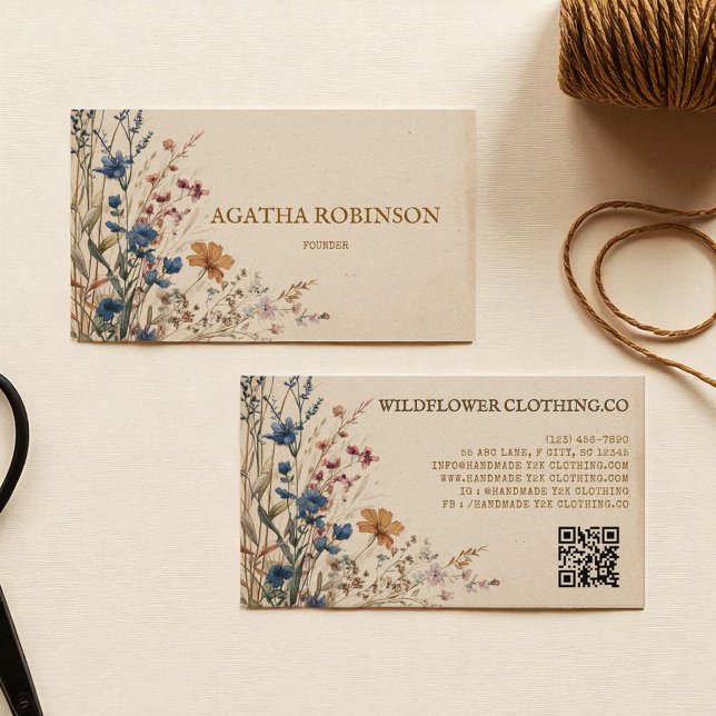 Cartão De Visita Beige Border Rustic Boho Wildflower Clothing (Beige Border Rustic Boho Wildflower Clothing Business Card)