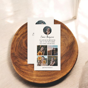 Cartão De Visita Beige de Foto do Código QR do Influenciador de Míd