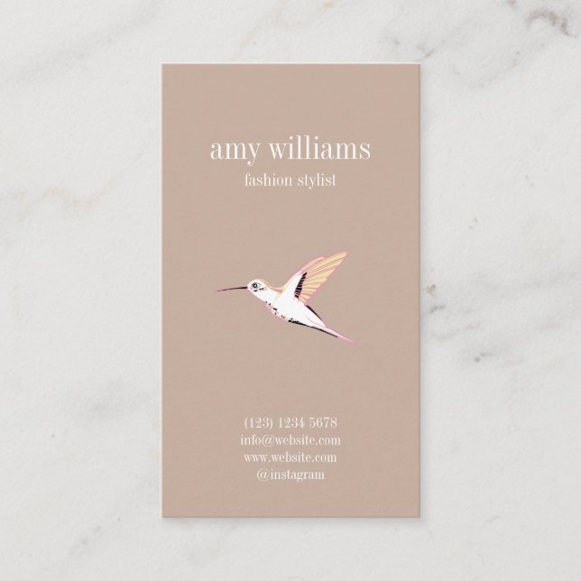 Cartão De Visita Beige elegant artistic hummingbird illustration (Frente)
