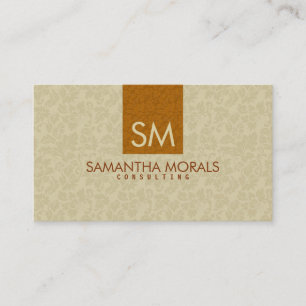 Cartão De Visita Beige Moderno e Damáscaras Monogramas
