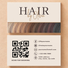 Cartão De Visita Beige Neutral Photo QR Code Hair Stylist