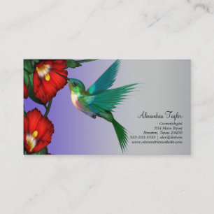 Cartão De Visita Beija-flor Hibisco Vermelho Azul Turquesa Roxo