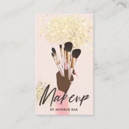 Cartão De Visita Bela Artista Makeup Salon Glam Rosa Creme Dourado 
